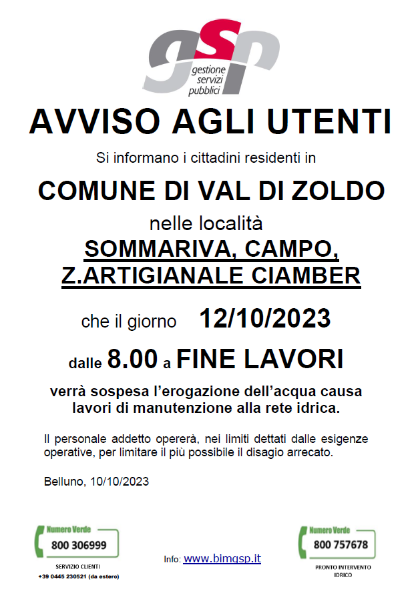 Sospensione acqua a Sommariva-Campo-Z.A. Ciamber- 12 ottobre