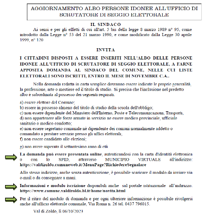 AGGIORNAMENTO DELL'ALBO DEGLI SCRUTATORI DI SEGGIO